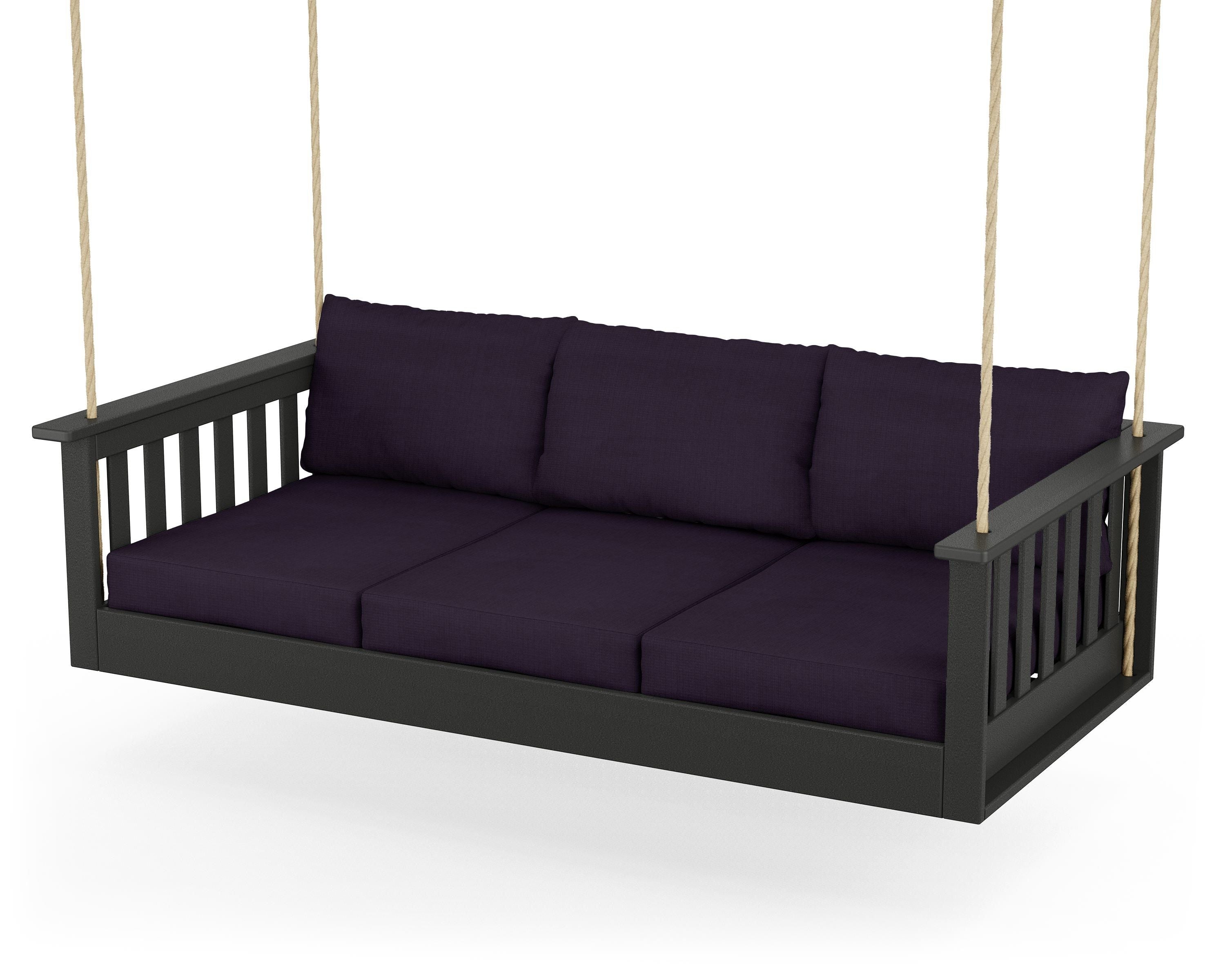 POLYWOOD® Vineyard Daybed Swing in Black / Navy Linen