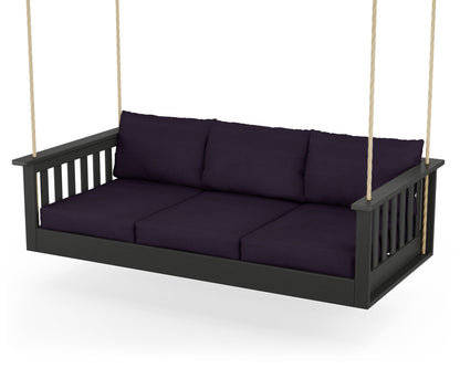 POLYWOOD® Vineyard Daybed Swing in Black / Navy Linen