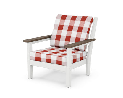 POLYWOOD® Chippendale Deep Seating Chair in White / Kona / Buffalo Plaid Crimson