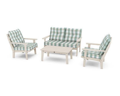POLYWOOD® Lakeside 4-Piece Deep Seating Set in Sand / Buffalo Plaid Glacier Spa