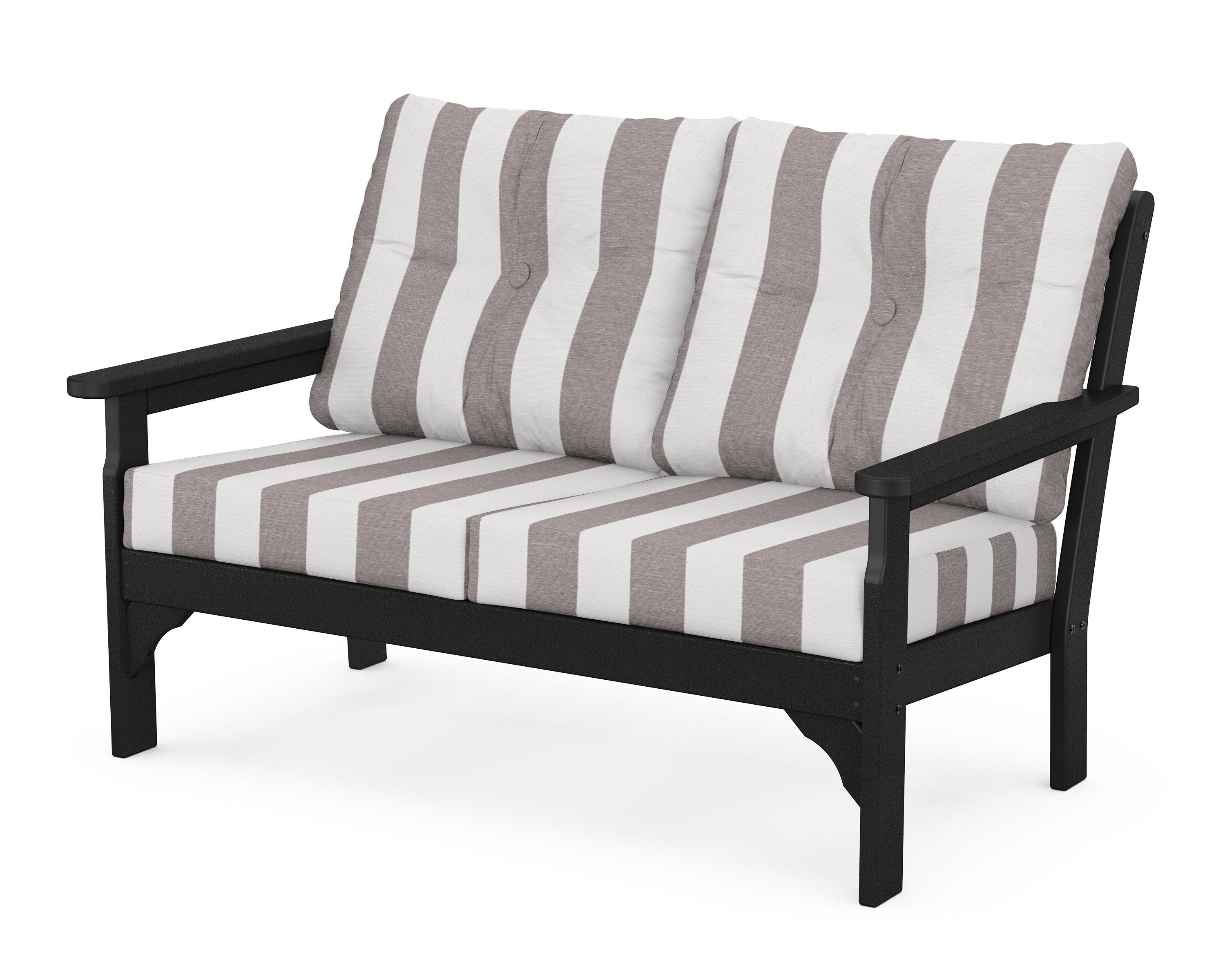 POLYWOOD® Vineyard Deep Seating Loveseat in Black / Cabana Stripe Grey Mist
