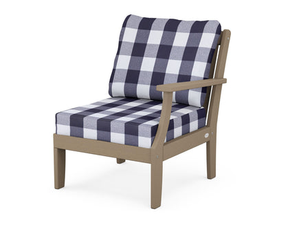 POLYWOOD® Braxton Modular Right Arm Chair in Vintage Sahara / Buffalo Plaid Navy