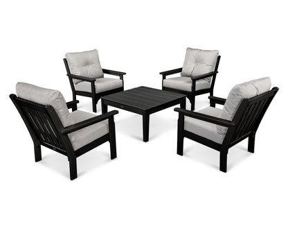 POLYWOOD® Vineyard 5-Piece Deep Seating Conversation Set in Black / Granite