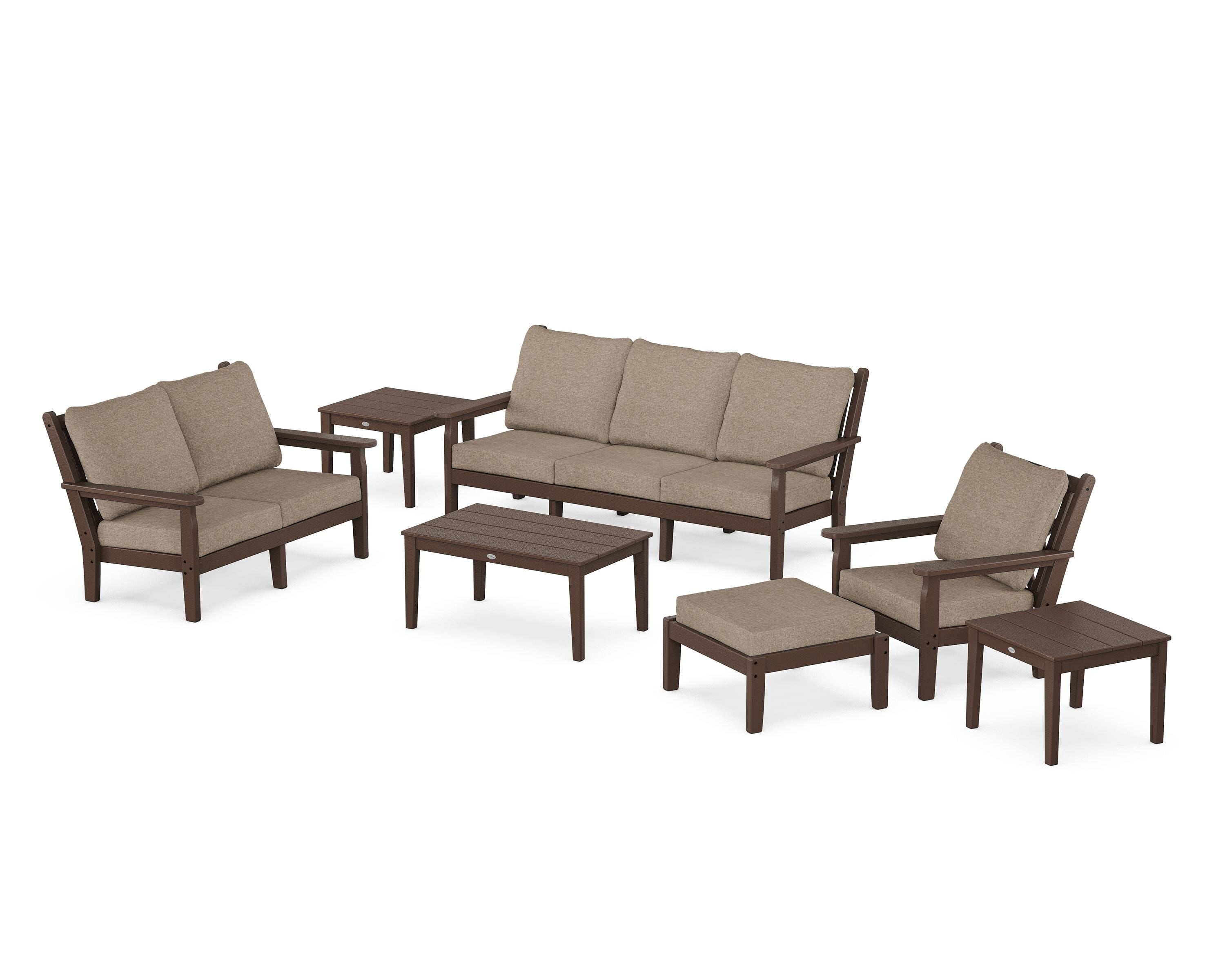 POLYWOOD® Chippendale 7-Piece Deep Seating Set in Mahogany / Spiced Burlap