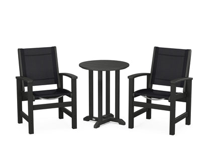POLYWOOD® Coastal 3-Piece Round Bistro Dining Set in Black / Black Sling
