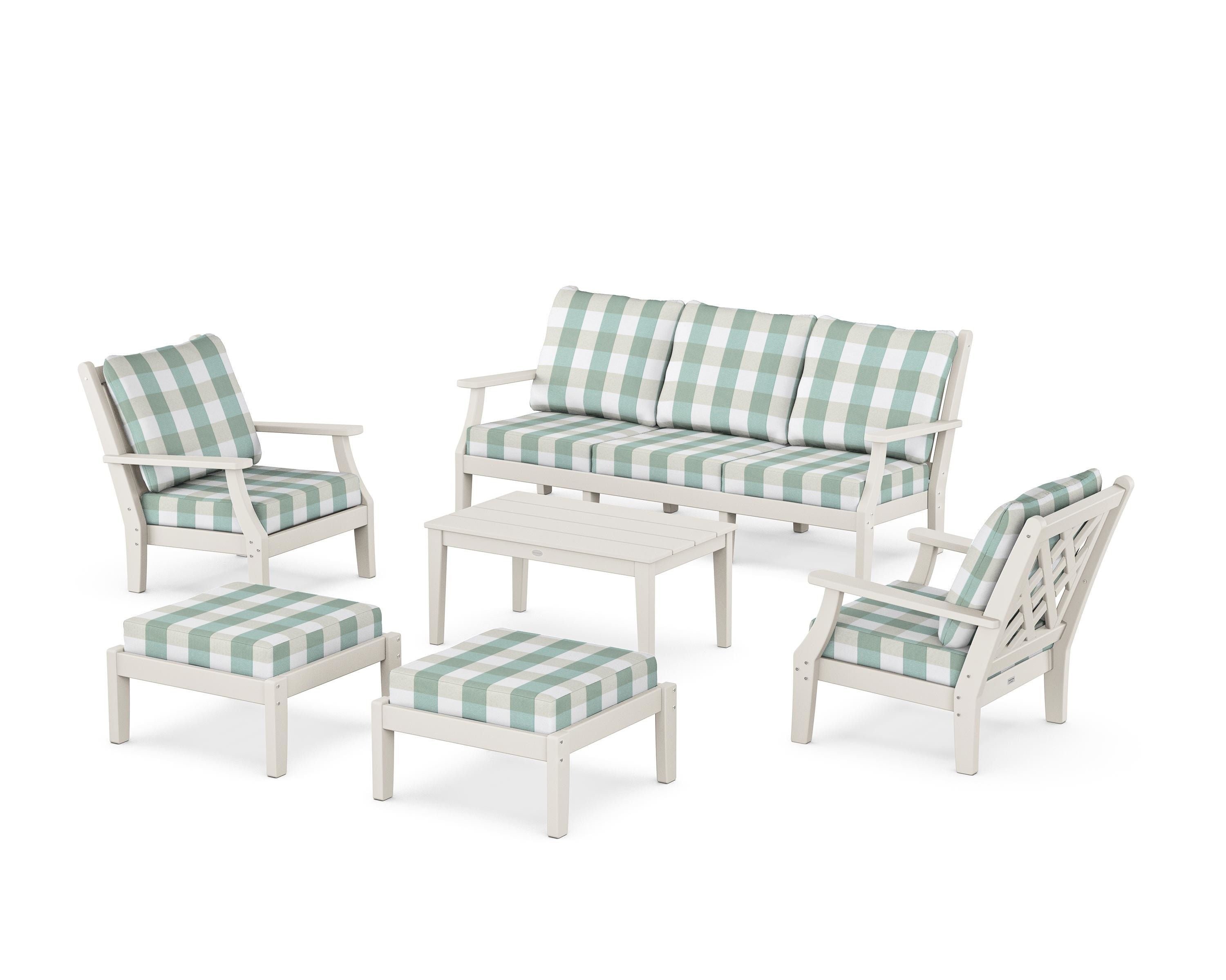 Country Living Wovendale 6-Piece Lounge Sofa Set in Sand / Buffalo Plaid Glacier Spa