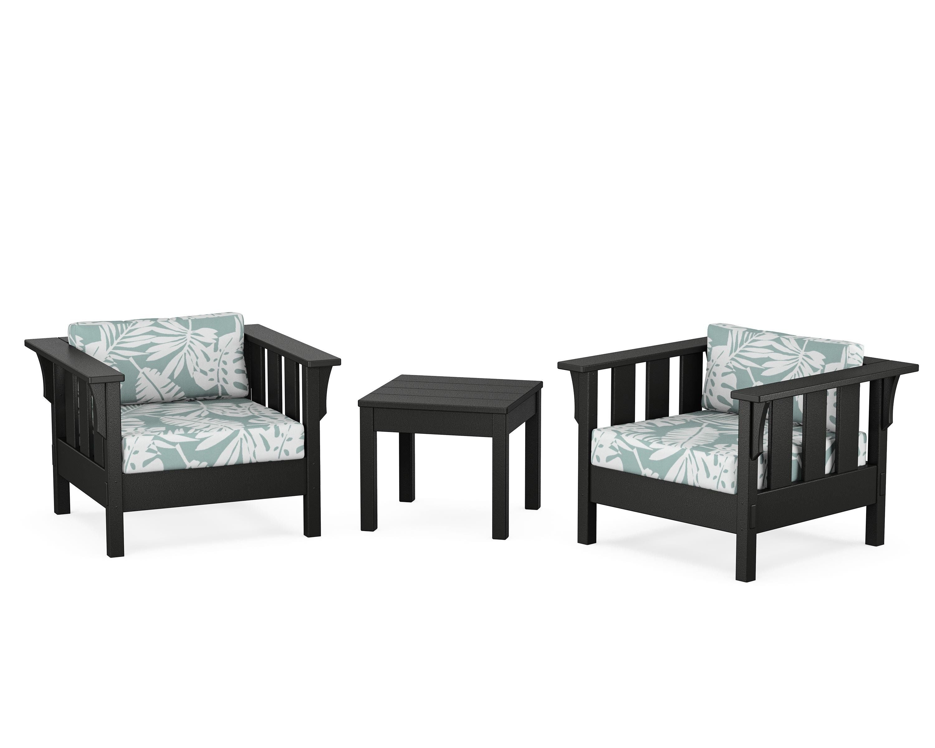 Martha Stewart by POLYWOOD® Acadia 3-Piece Deep Seating Set in Black / Leaf Glacier Spa