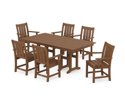 POLYWOOD® Oxford Arm Chair 7-Piece Farmhouse Dining Set in Teak
