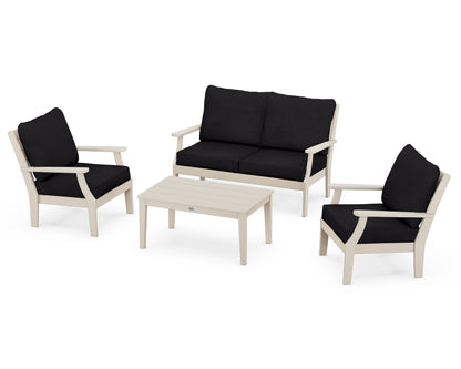 POLYWOOD® Braxton 4-Piece Deep Seating Chair Set in Sand / Midnight Linen
