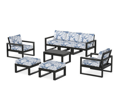 POLYWOOD® EDGE Sectional 8-Piece Lounge Sofa Set in Black / Leaf Sky Blue