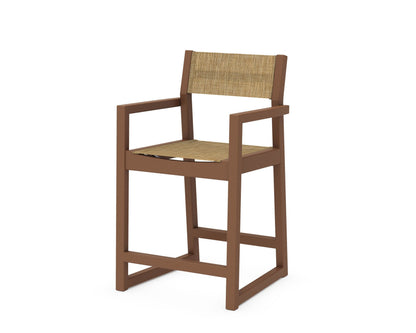 POLYWOOD® EDGE Sling Counter Arm Chair in Teak / Burlap Sling