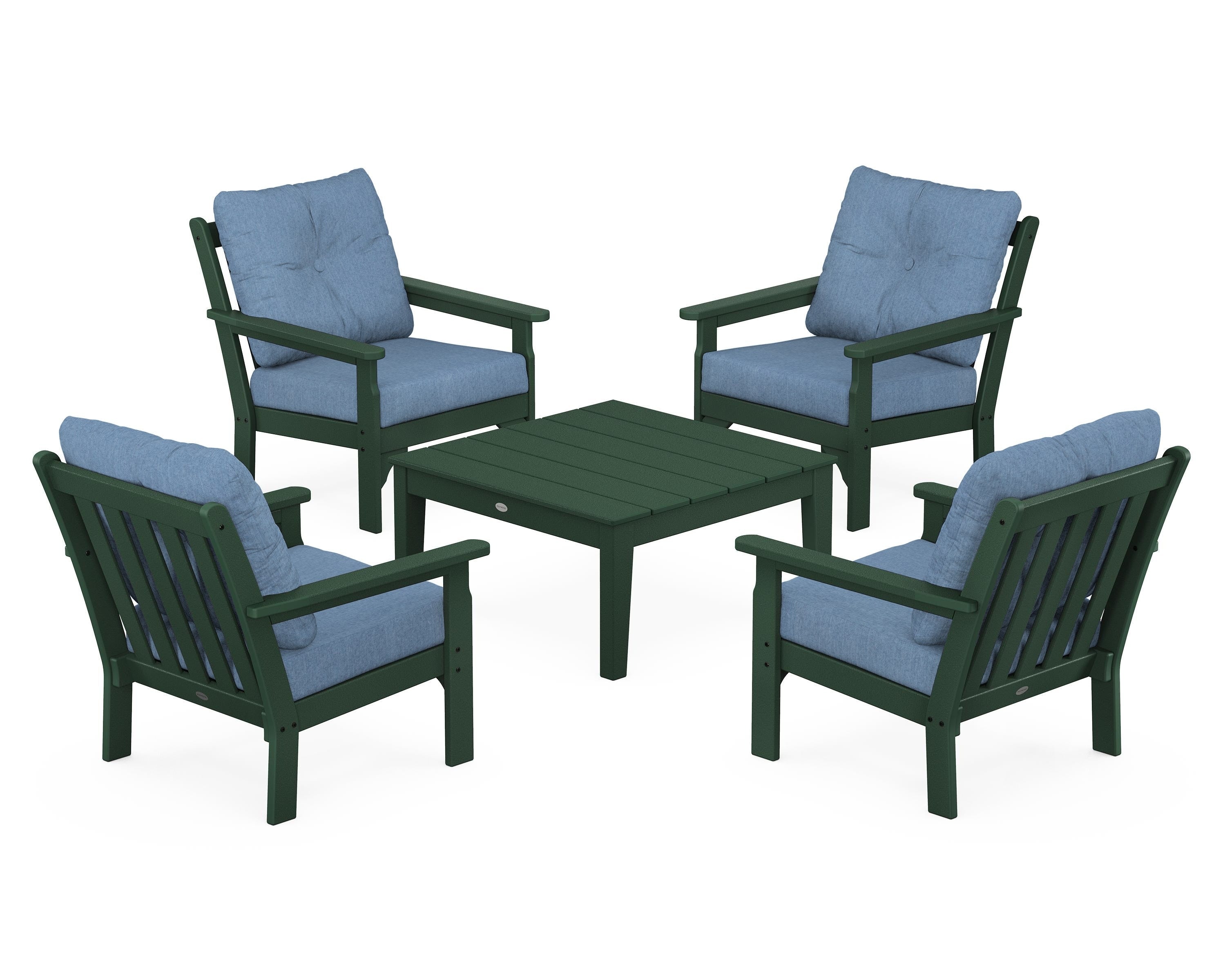 POLYWOOD® Vineyard 5-Piece Deep Seating Conversation Set in Green / Sky Blue