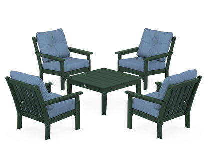 POLYWOOD® Vineyard 5-Piece Deep Seating Conversation Set in Green / Sky Blue