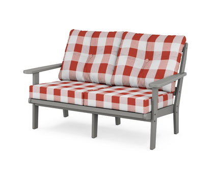 POLYWOOD® Mission Deep Seating Loveseat in Slate Grey / Buffalo Plaid Crimson