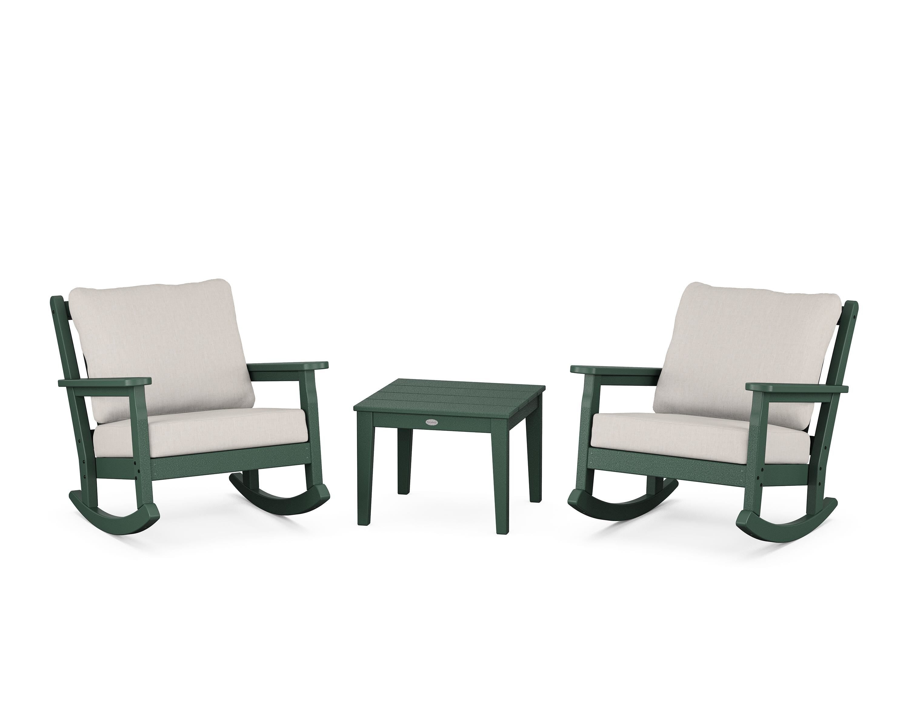 POLYWOOD® Chippendale 3-Piece Deep Seating Rocker Set in Green / Cast Ash