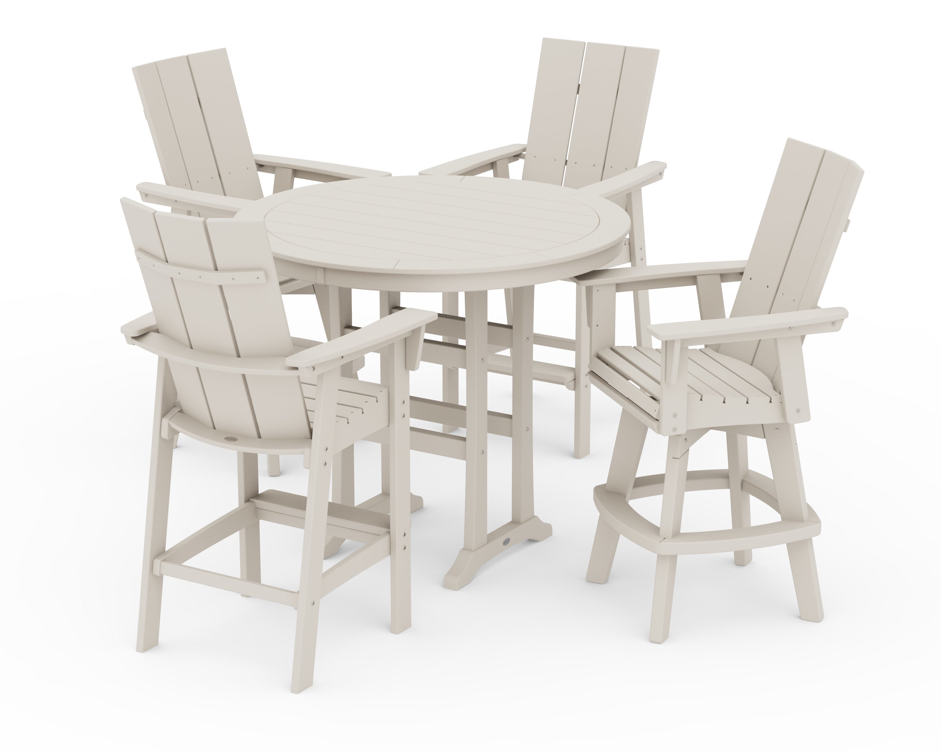 POLYWOOD® Modern Adirondack 5-Piece Nautical Trestle Round Bar Set with Swivels in Sand