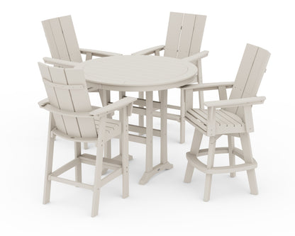 POLYWOOD® Modern Adirondack 5-Piece Nautical Trestle Round Bar Set with Swivels in Sand