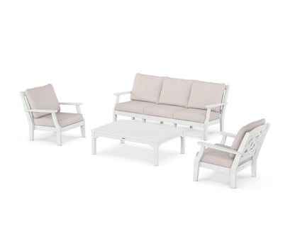 Martha Stewart by POLYWOOD® Chinoiserie 4-Piece Deep Seating Set with Sofa in White / Dune Burlap