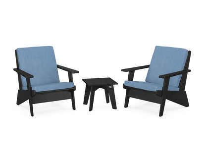 POLYWOOD® Riviera Modern Lounge 3-Piece Set in Black / Sky Blue