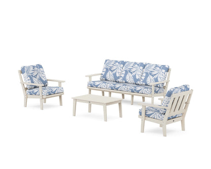 POLYWOOD® Oxford 4-Piece Deep Seating Set with Sofa in Sand / Leaf Sky Blue