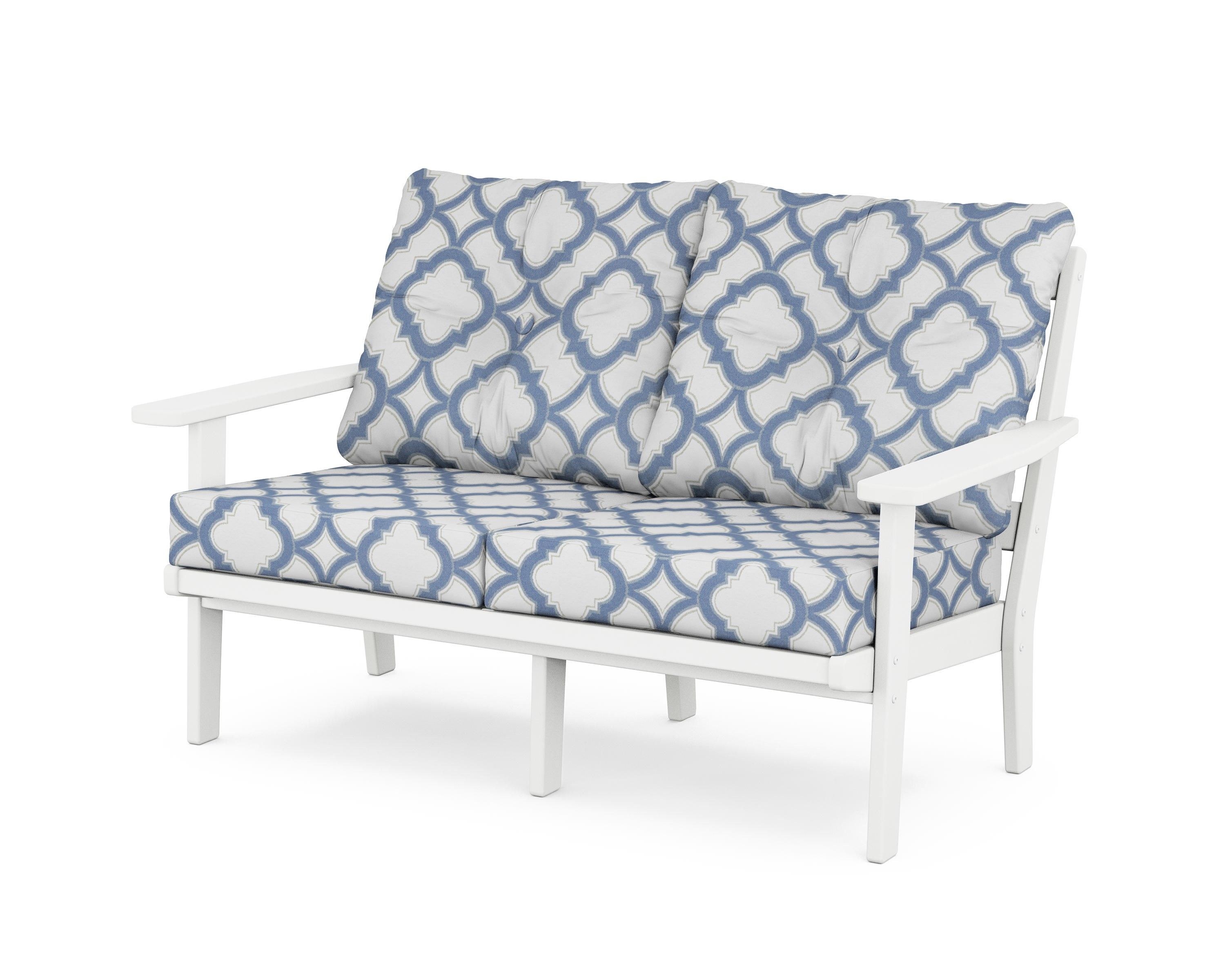 POLYWOOD® Oxford Deep Seating Loveseat in White / Trellis Sky Blue