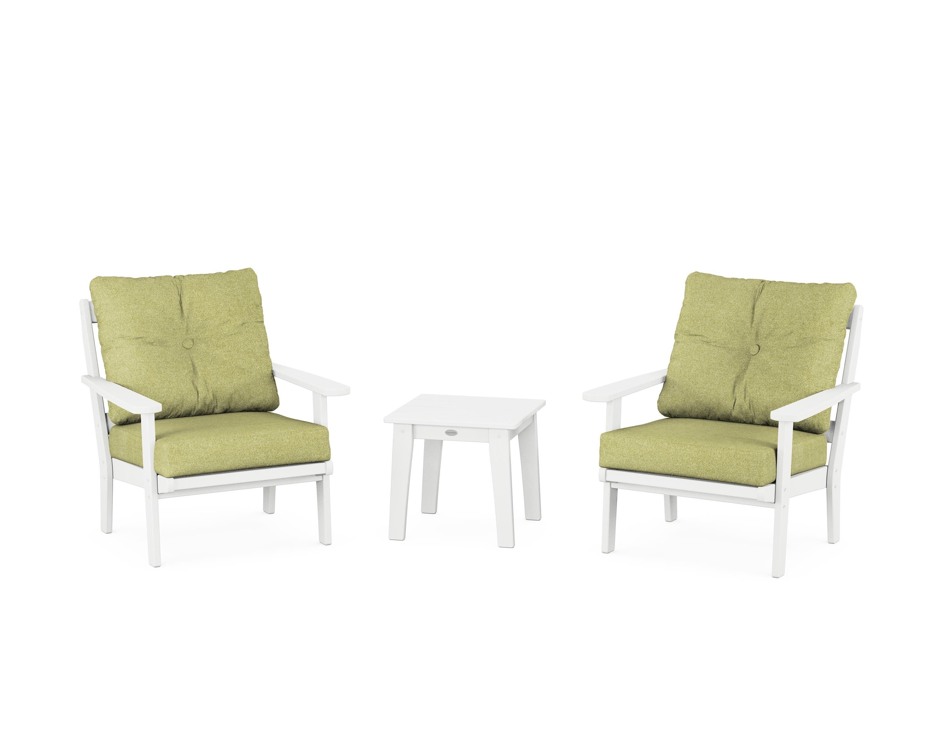 POLYWOOD® Mission 3-Piece Deep Seating Set in White / Chartreuse Boucle