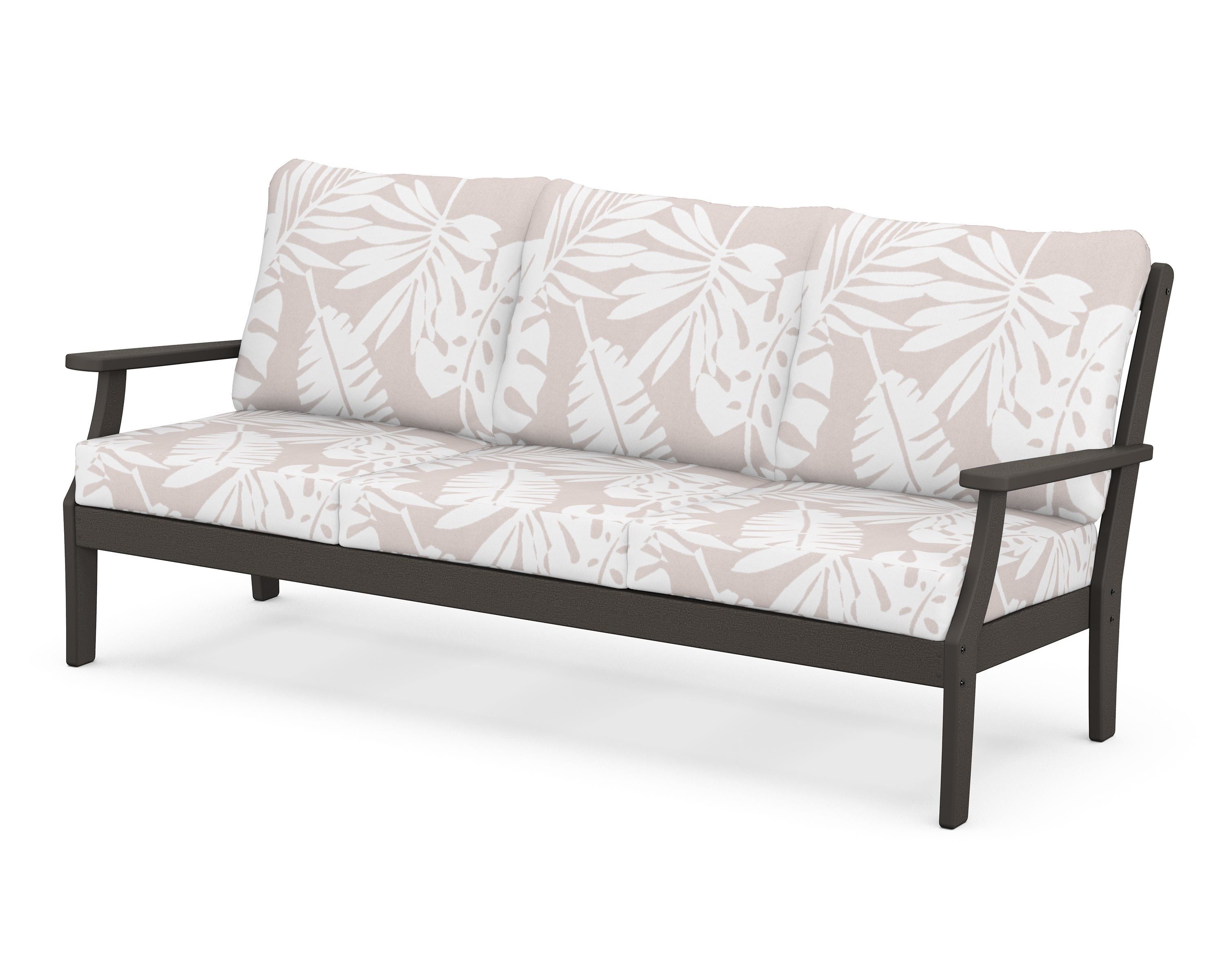 POLYWOOD® Braxton Deep Seating Sofa in Vintage Coffee / Leaf Dune Burlap