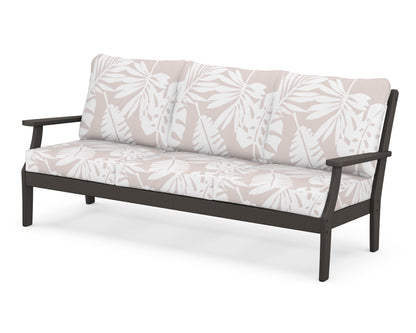 POLYWOOD® Braxton Deep Seating Sofa in Vintage Coffee / Leaf Dune Burlap