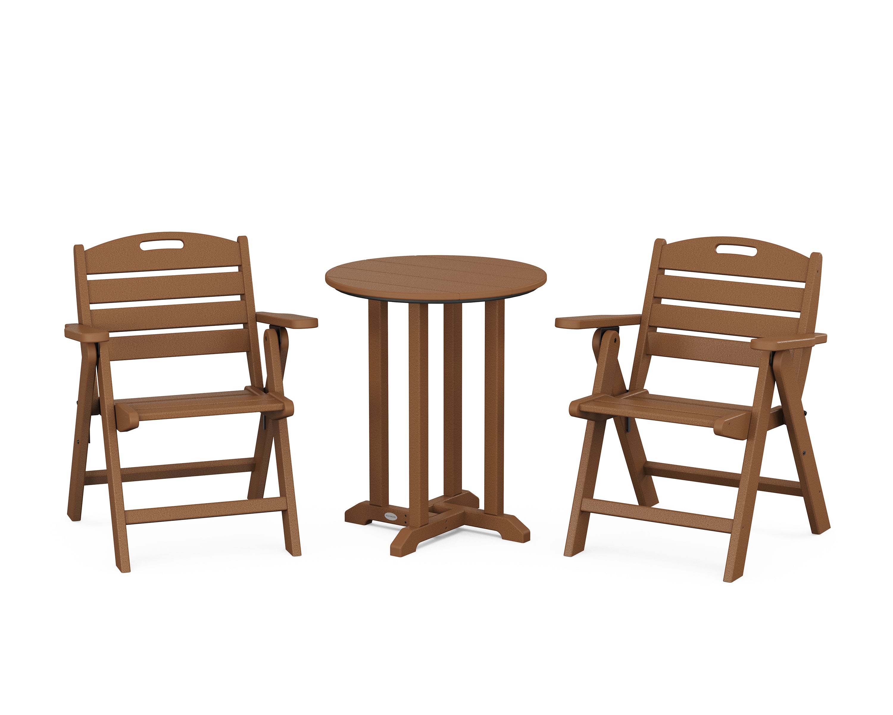 POLYWOOD® Nautical Folding Lowback Chair 3-Piece Round Bistro Dining Set in Teak