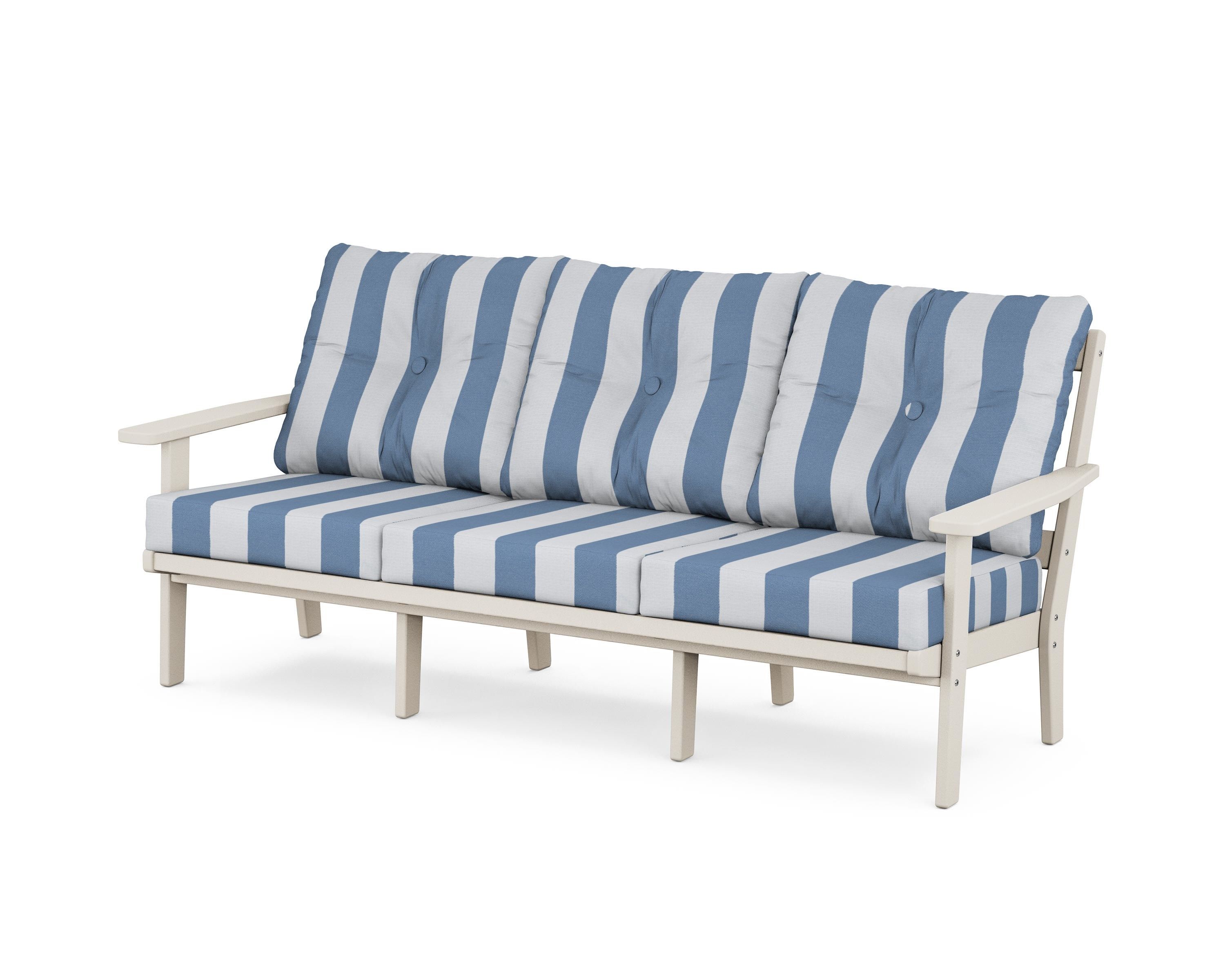 POLYWOOD® Prairie Deep Seating Sofa in Sand / Cabana Stripe Sky Blue