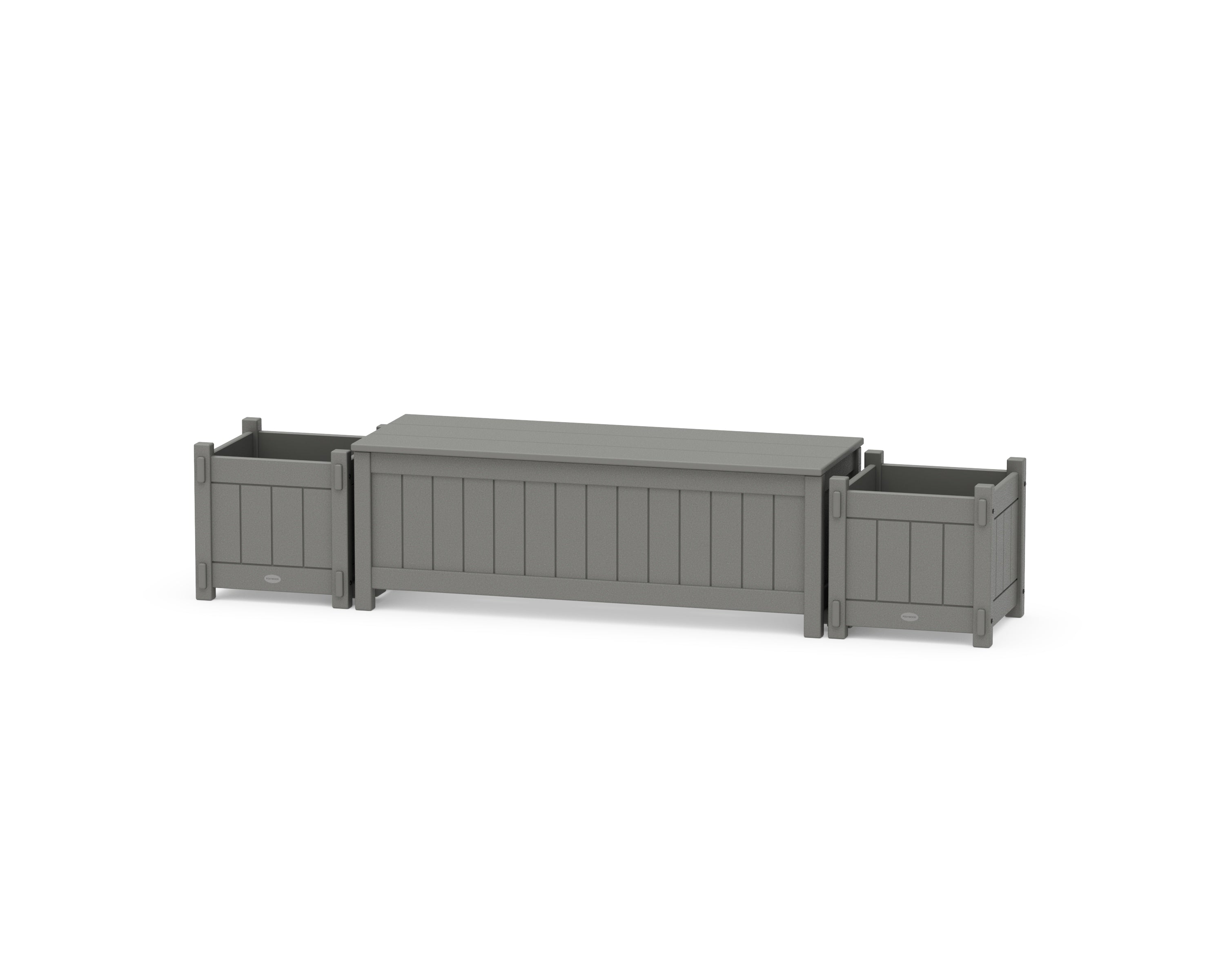 POLYWOOD® 48" Vineyard Straight Planter Storage Bench Set in Slate Grey