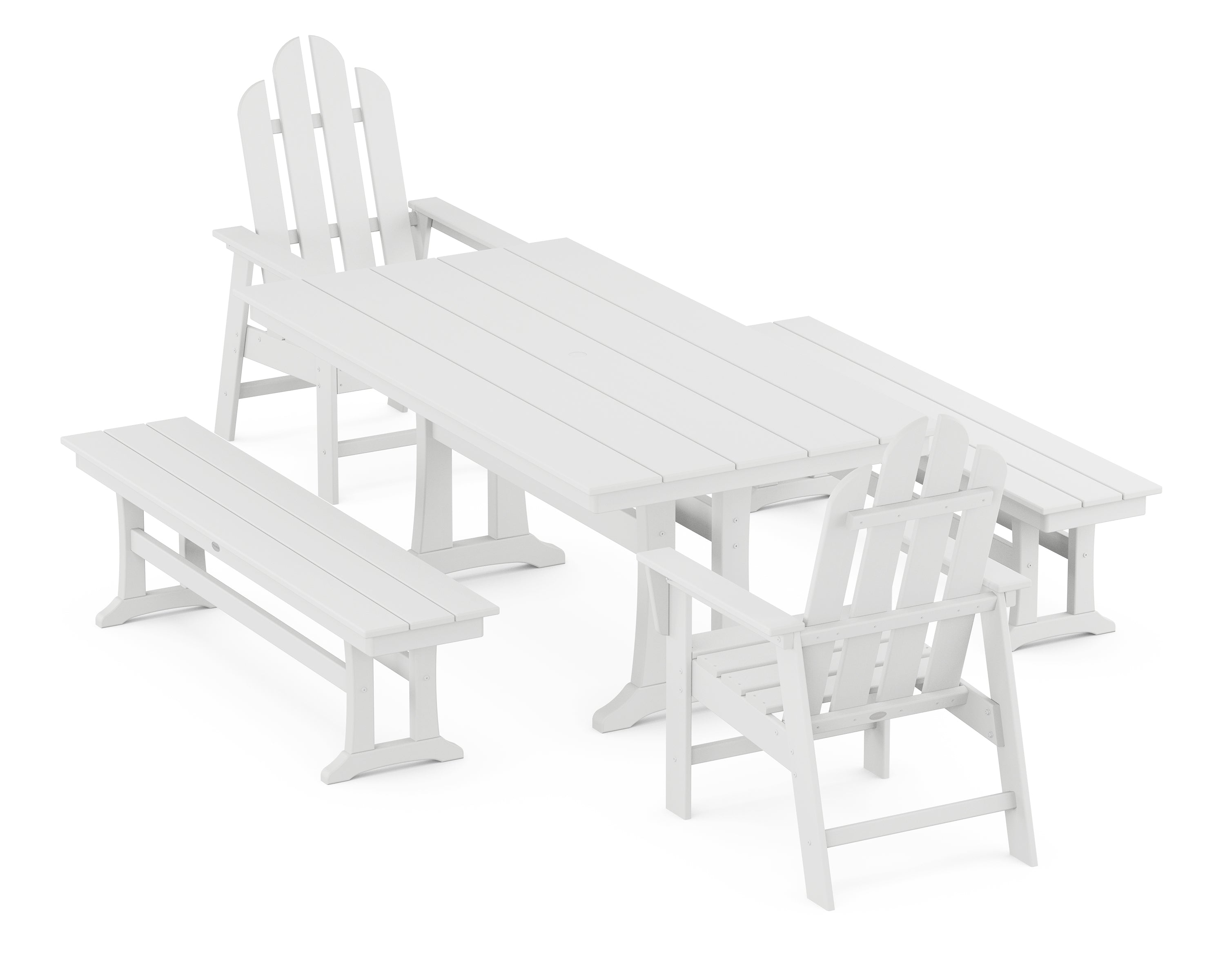 POLYWOOD® Long Island 5-Piece Farmhouse Dining Set With Trestle Legs in White