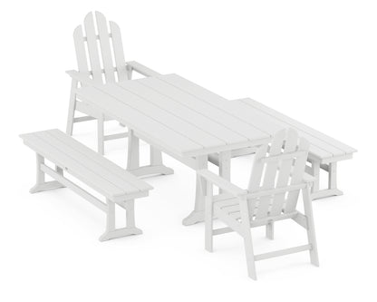 POLYWOOD® Long Island 5-Piece Farmhouse Dining Set With Trestle Legs in White