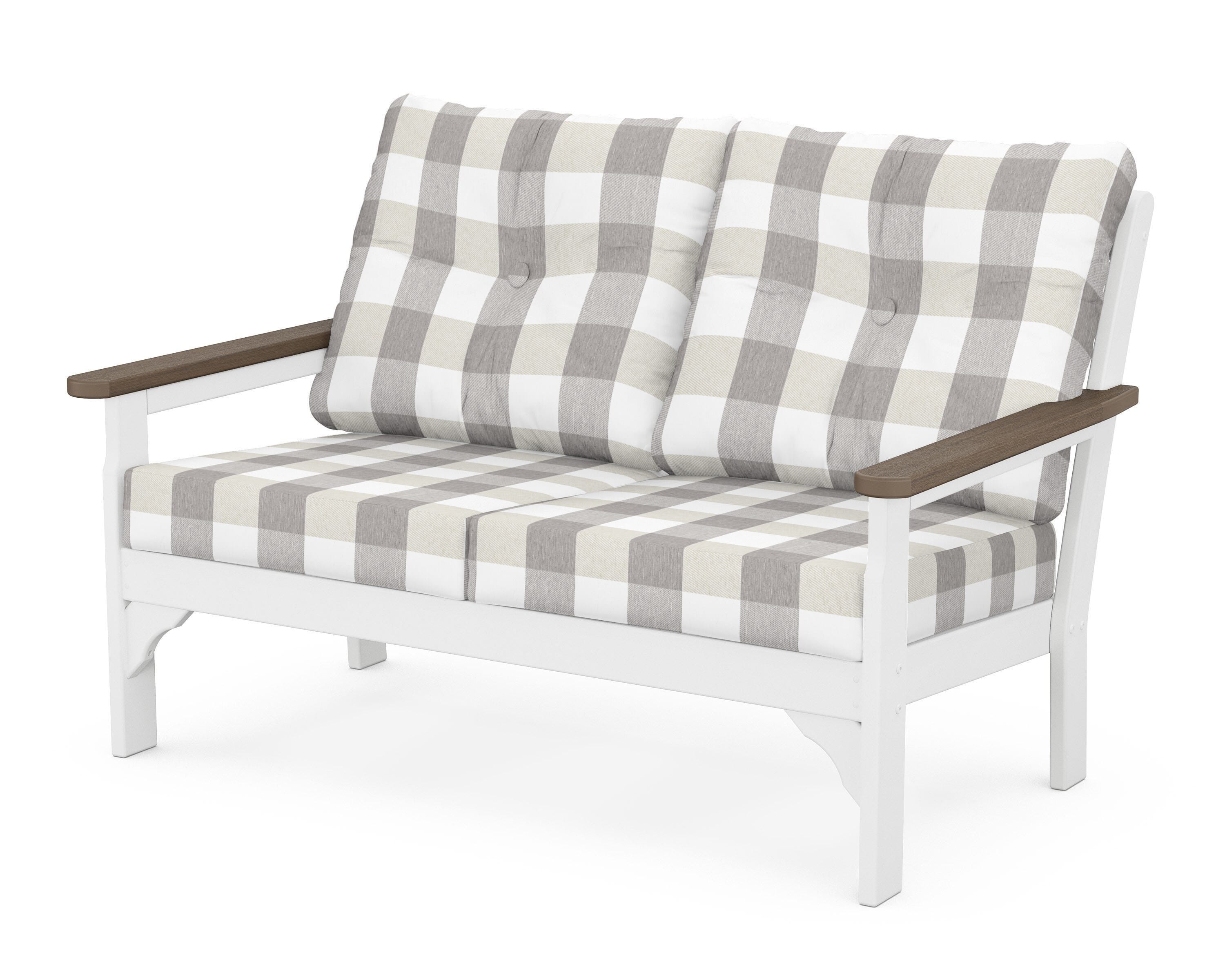 POLYWOOD® Vineyard Deep Seating Loveseat in White / Kona / Buffalo Plaid Grey Mist