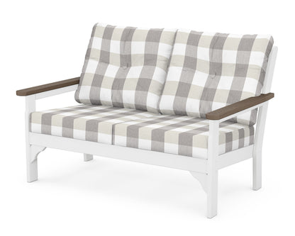 POLYWOOD® Vineyard Deep Seating Loveseat in White / Kona / Buffalo Plaid Grey Mist