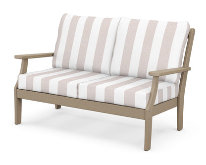 POLYWOOD® Braxton Deep Seating Loveseat in Vintage Sahara / Cabana Stripe Dune Burlap