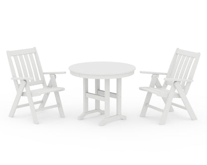 POLYWOOD® Vineyard Folding Chair 3-Piece Round Dining Set in White