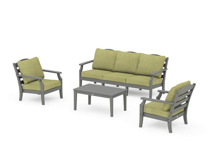 Draper James™ by  POLYWOOD® Savannah 4-Piece Deep Seating Set with Sofa in Slate Grey / Chartreuse Boucle