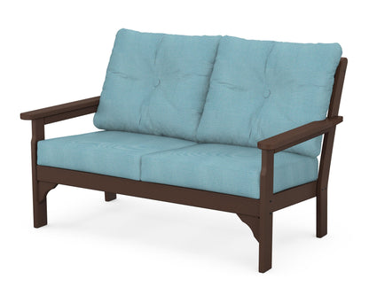 POLYWOOD® Vineyard Deep Seating Loveseat in Mahogany / Lattice Sky Blue