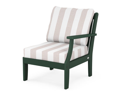 POLYWOOD® Braxton Modular Right Arm Chair in Green / Cabana Stripe Dune Burlap