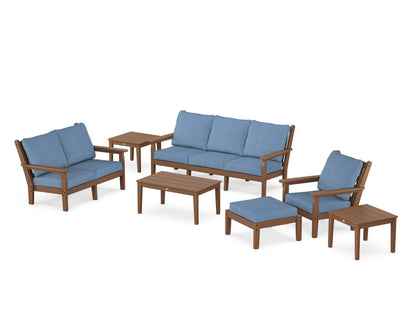 POLYWOOD® Chippendale 7-Piece Deep Seating Set in Teak / Sky Blue