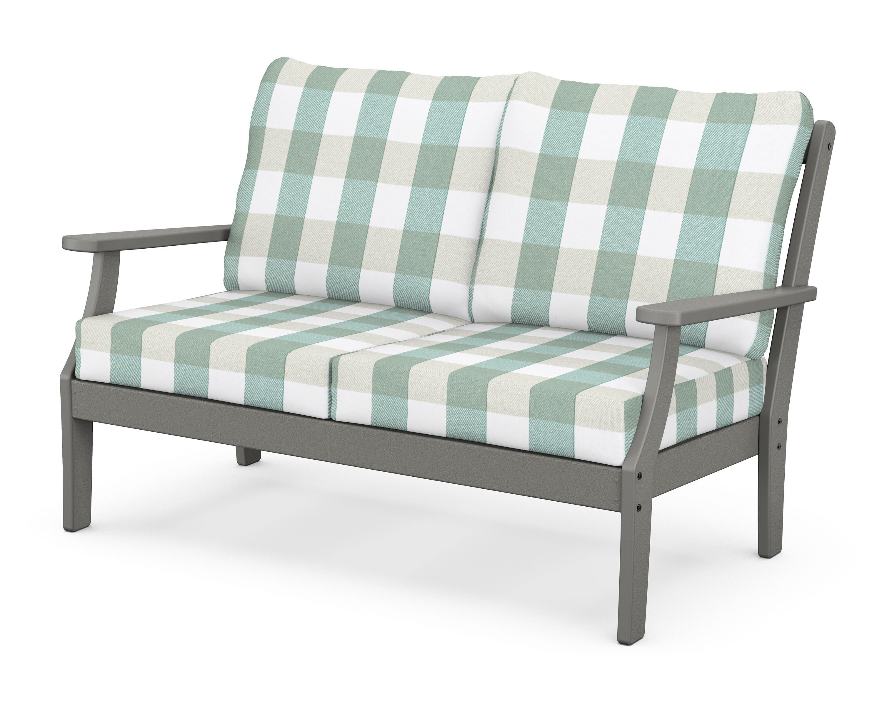 POLYWOOD® Braxton Deep Seating Loveseat in Slate Grey / Buffalo Plaid Glacier Spa