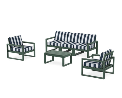 POLYWOOD® EDGE Sectional 4-Piece Deep Seating Set with Sofa in Green / Cabana Stripe Marine Indigo