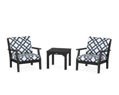Martha Stewart by POLYWOOD® Chinoiserie 3-Piece Deep Seating Set in Black / Trellis Marine Indigo