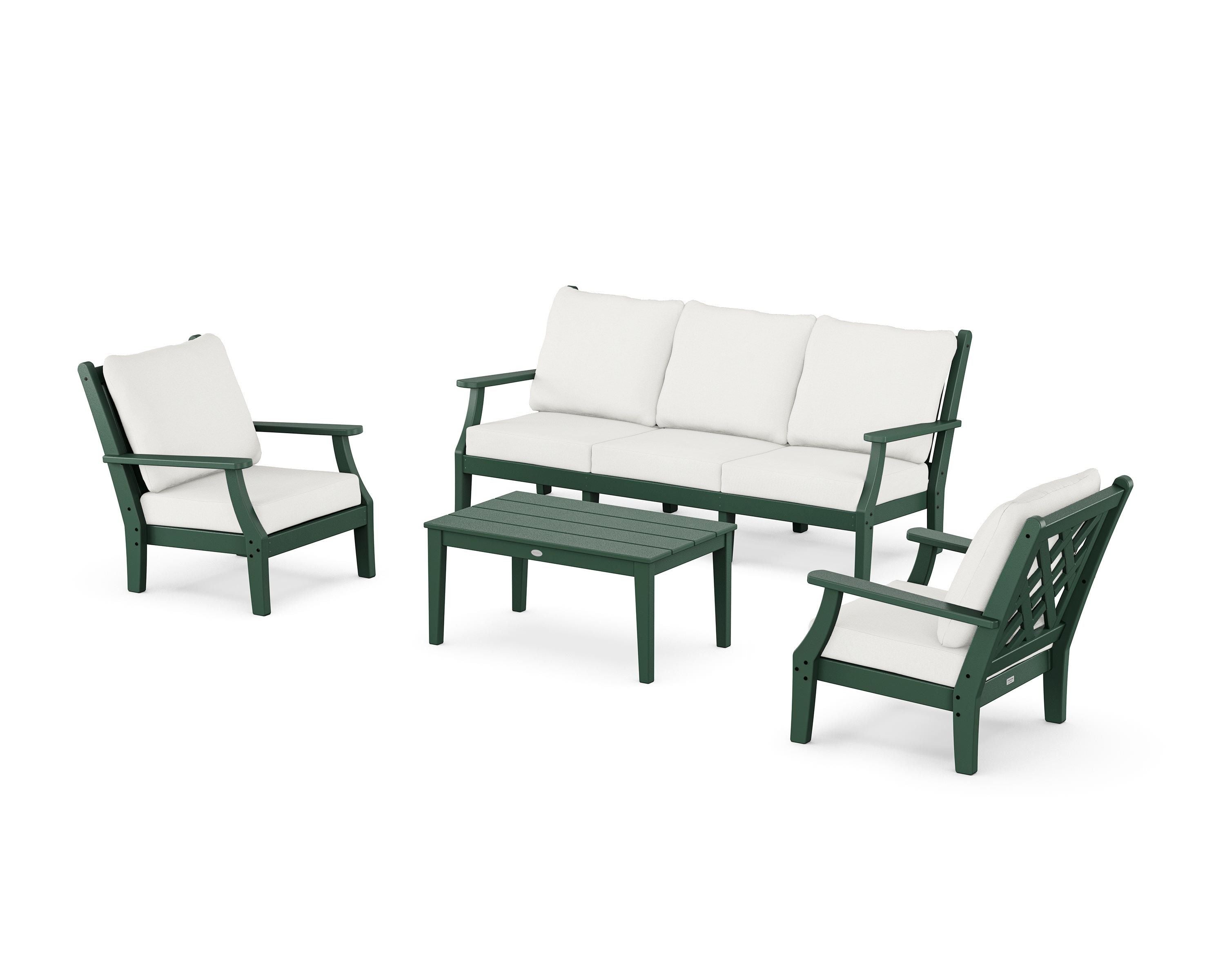 Country Living Wovendale 4-Piece Deep Seating Set with Sofa in Green / Natural Linen