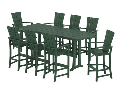 POLYWOOD® Quattro Adirondack 9-Piece Farmhouse Bar Set with Trestle Legs in Green