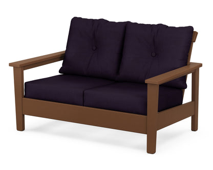 POLYWOOD® Prescott Deep Seating Loveseat in Teak / Navy Linen