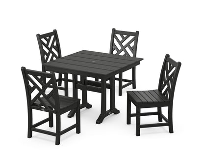 POLYWOOD® Chippendale 5-Piece Farmhouse Trestle Side Chair Dining Set in Black