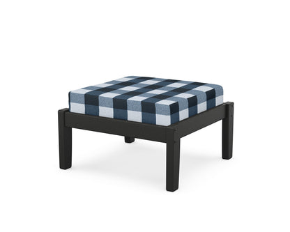 Unbranded Deep Seating Ottoman in Black / Buffalo Plaid Marine Indigo