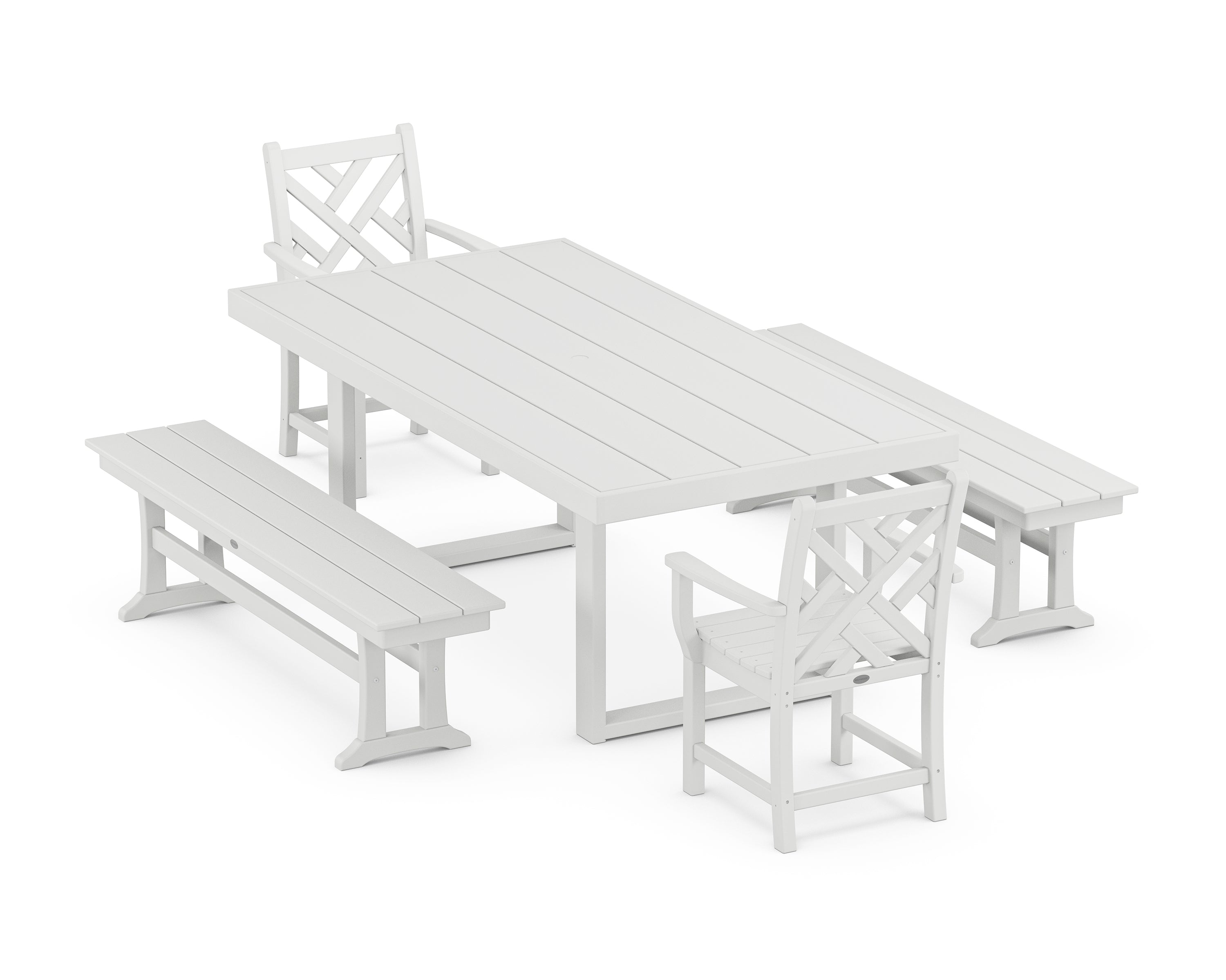 POLYWOOD® Chippendale 5-Piece Dining Set with Benches in White